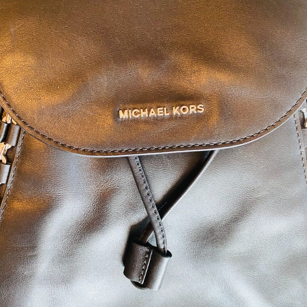 MICHAEL KORS Black Leather with Silver Detail Flap Backpack - Picture 3 of 9